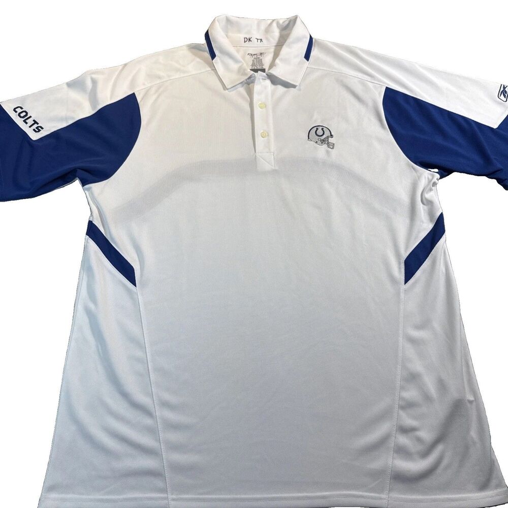 Reebok Indianapolis Colts White, Blue Embroidered Logo Polo Shirt NFL Mens Large